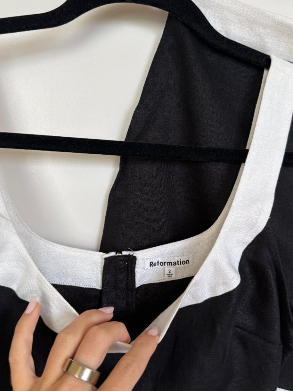 Reformation Robbie Linen Two Piece Set Black White Crop Top Mini Skirt Sz 2 NWT - Picture 5 of 11